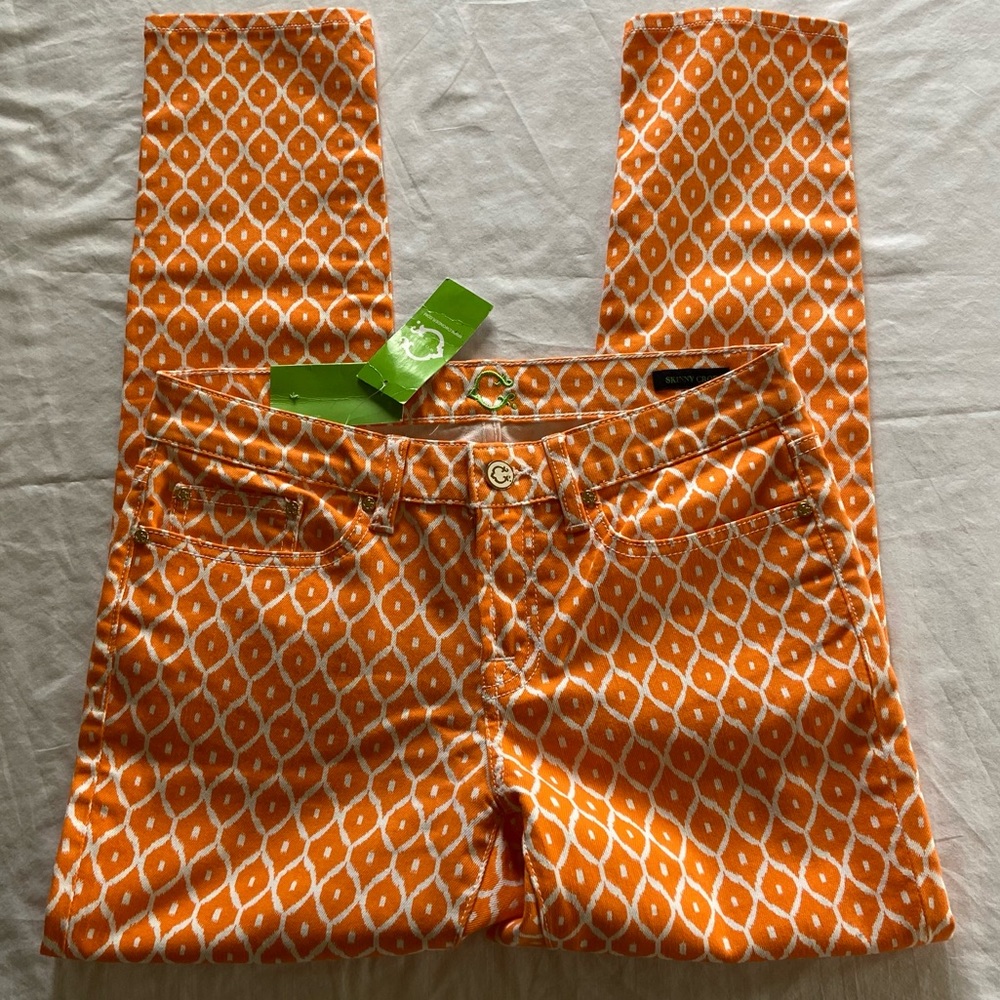 NWT C.WONDER Orange Geometric Pattern Women’s Size 28 Mid-Rise Skinny Crop Pants